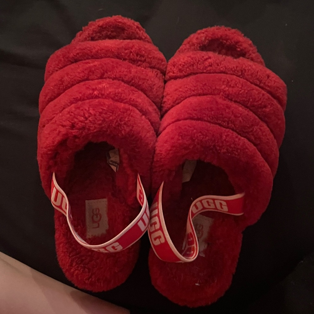 UGG Red Fuzzy Slides